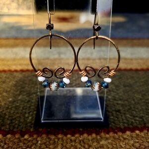 Elegant Gold and Blue Beaded Hoop Earrings